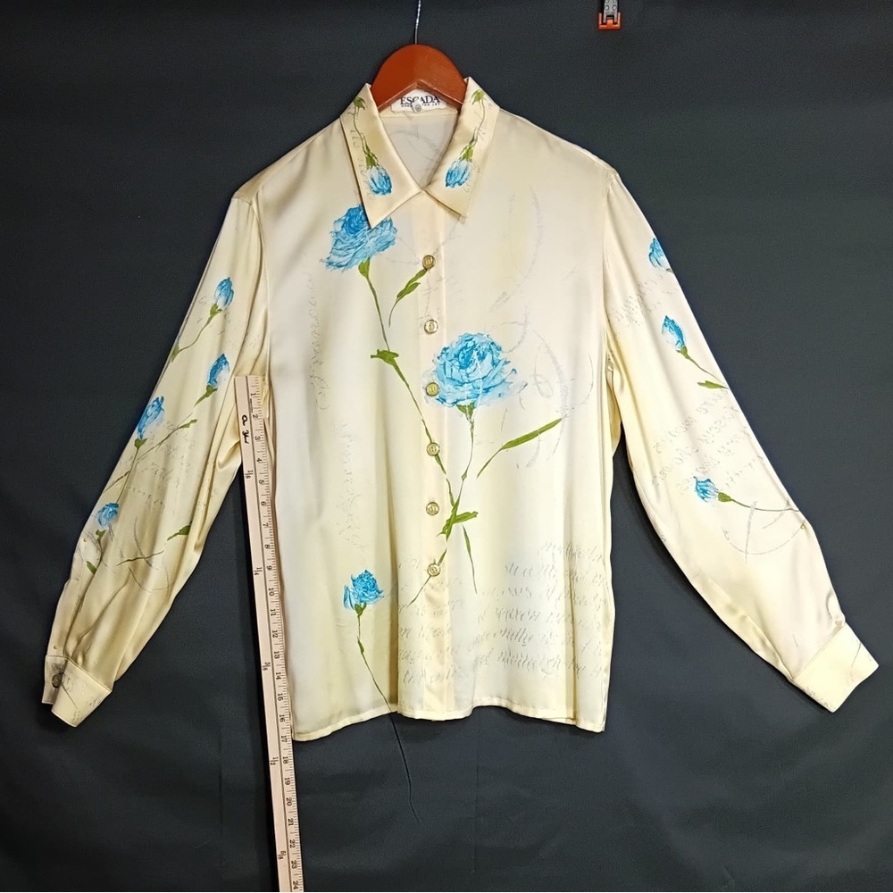 Escada Ivory Blouse with Blue Floral Accents - Picture 4 of 11